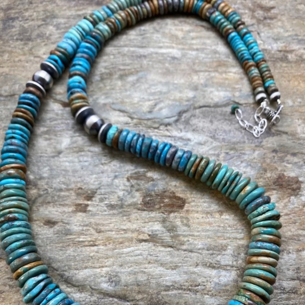 Long Sterlingsilver Bluegreenturquoisebeadnecklace - image 2